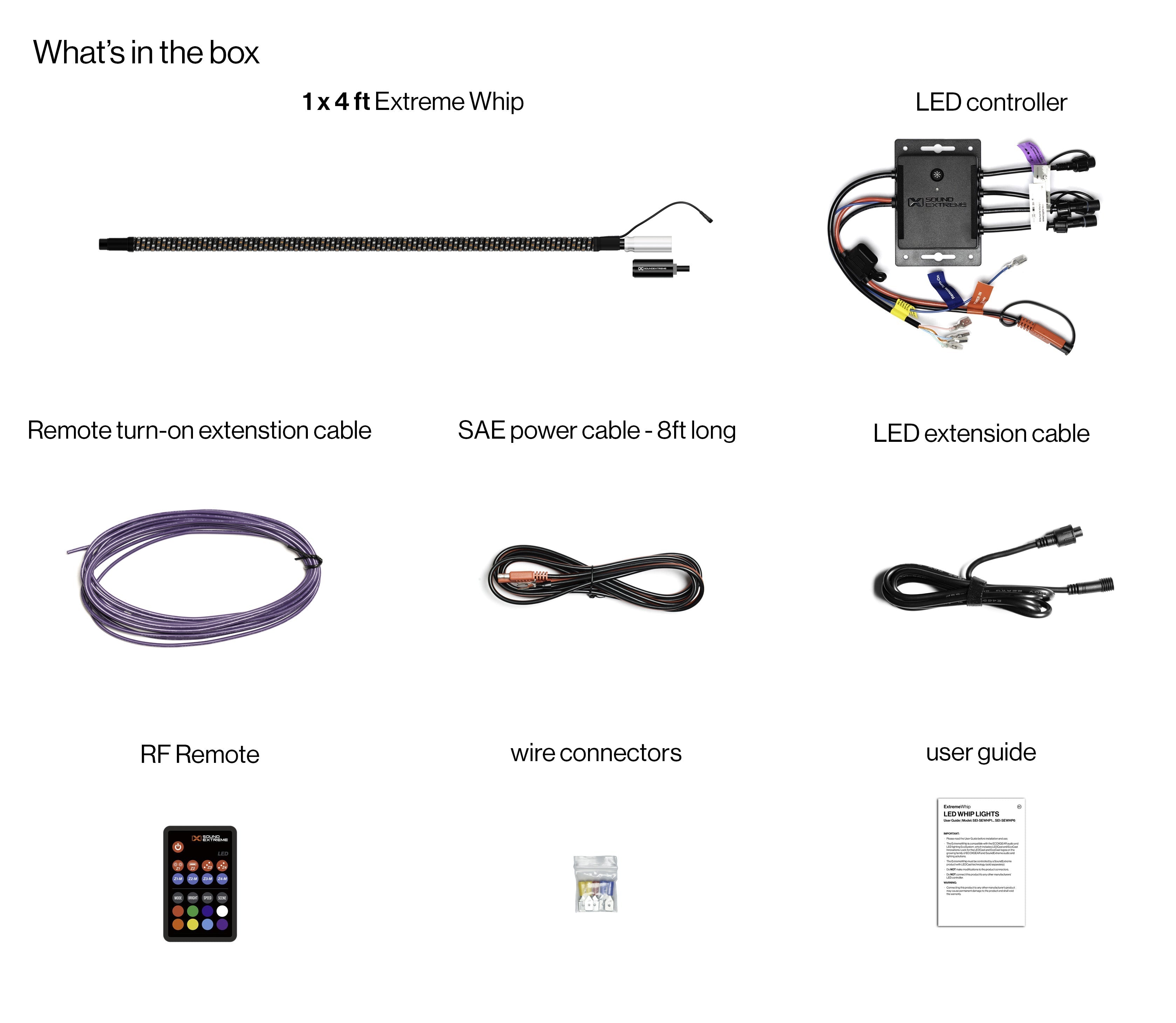 Extreme Whip Kit Qty 1 x 4 Ft plus LEDCast Controller - SoundExtreme