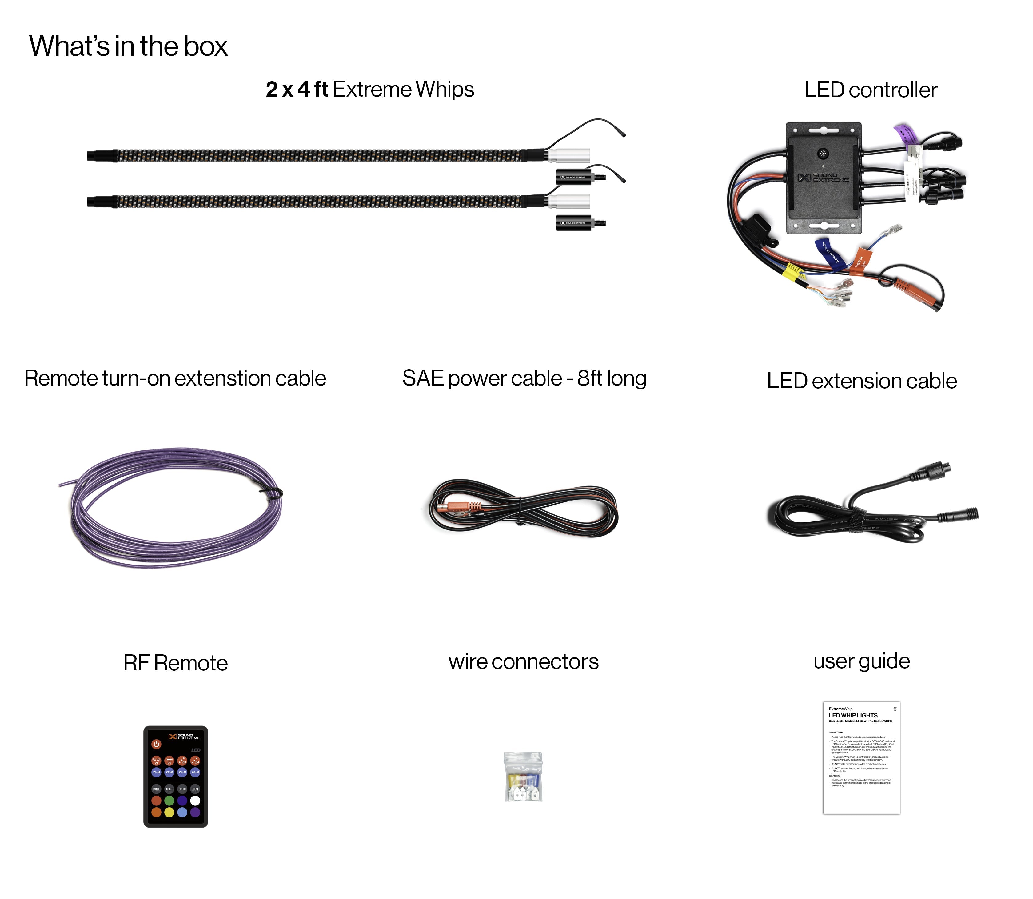 Extreme Whip Kit Qty 2 x 4 ft plus LEDCast Controller - SoundExtreme