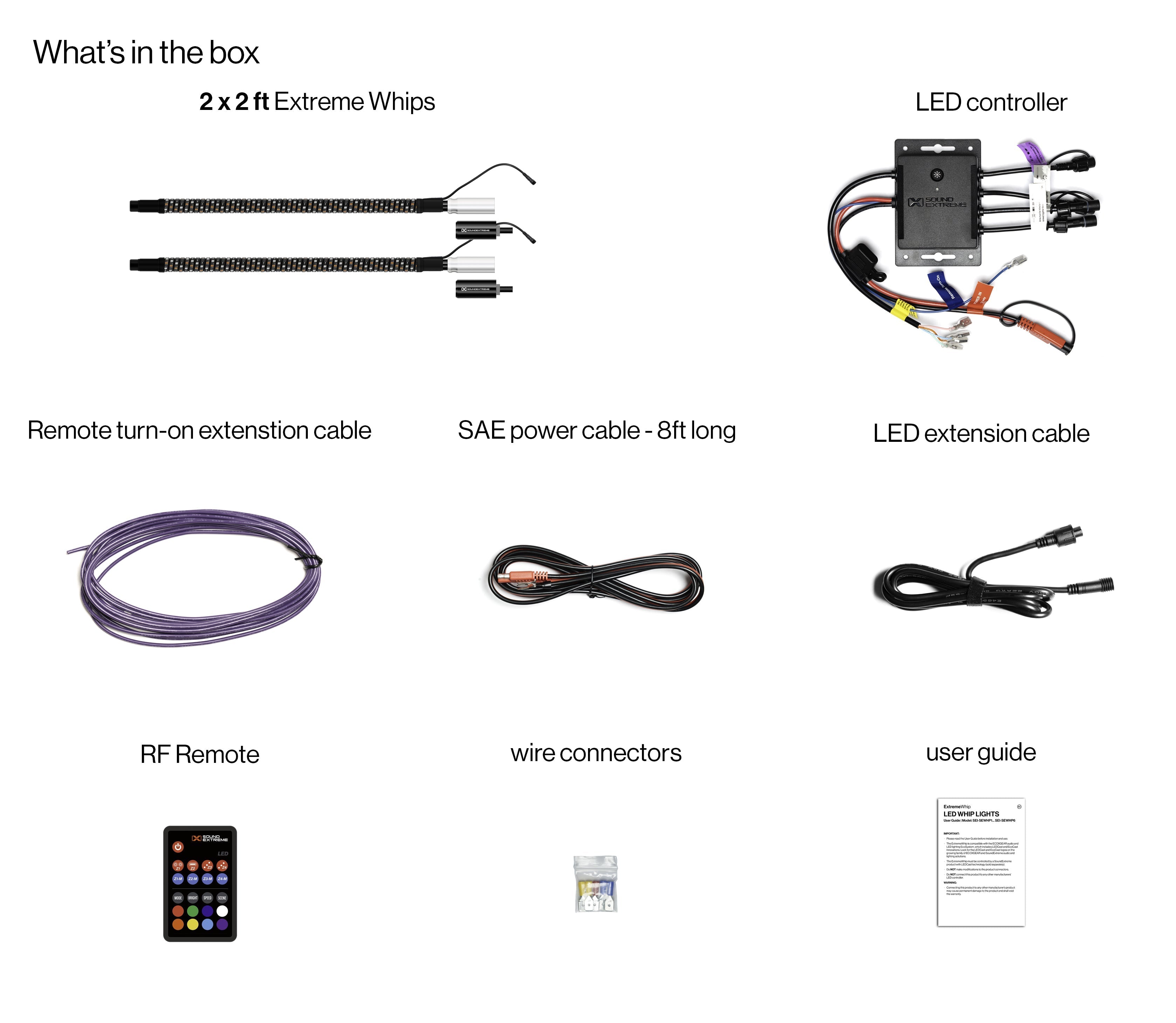 Extreme Whip Kit Qty 2 x 2ft plus LEDCast Controller - SoundExtreme