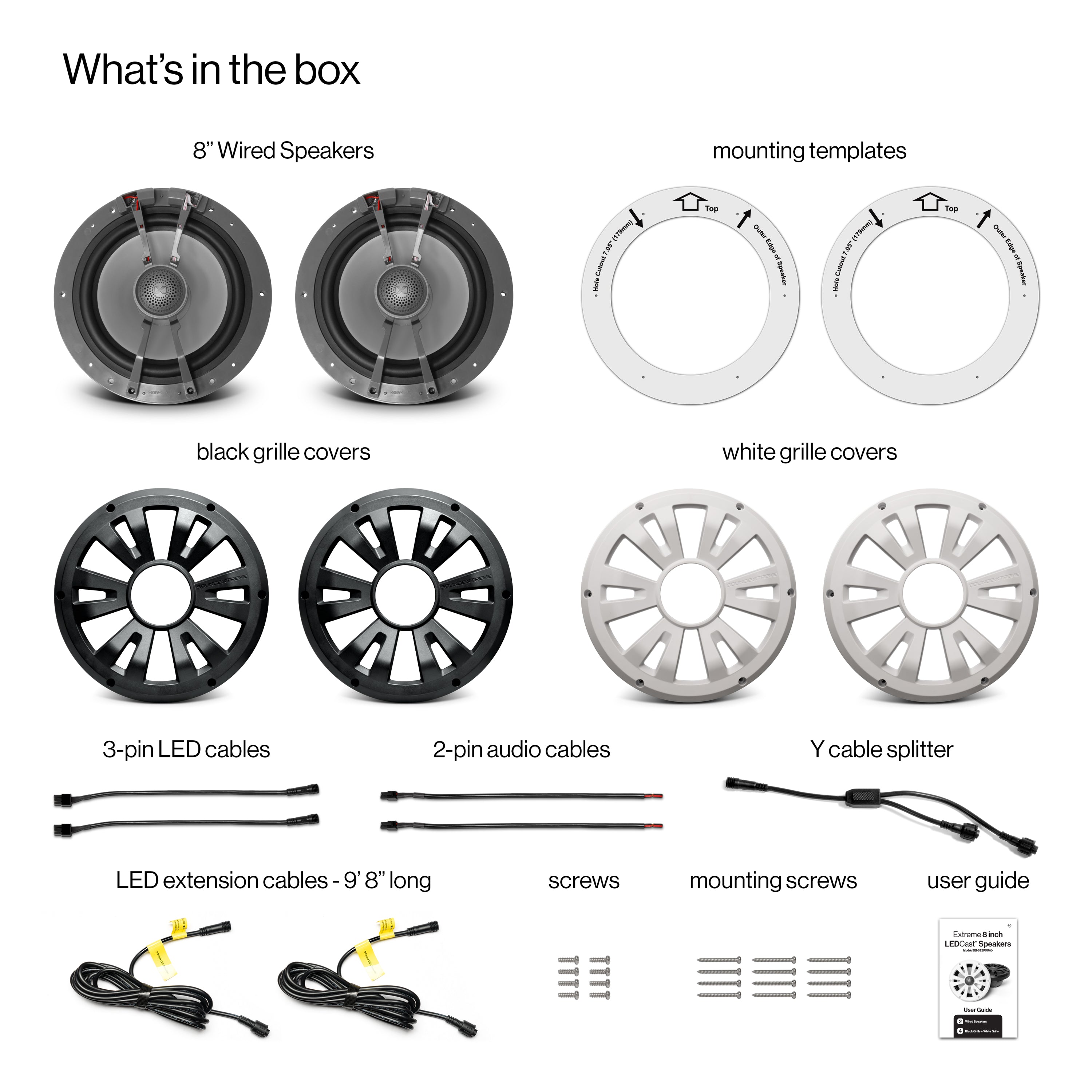 Marine Grade Wired Speaker 8" Pair with LEDCast