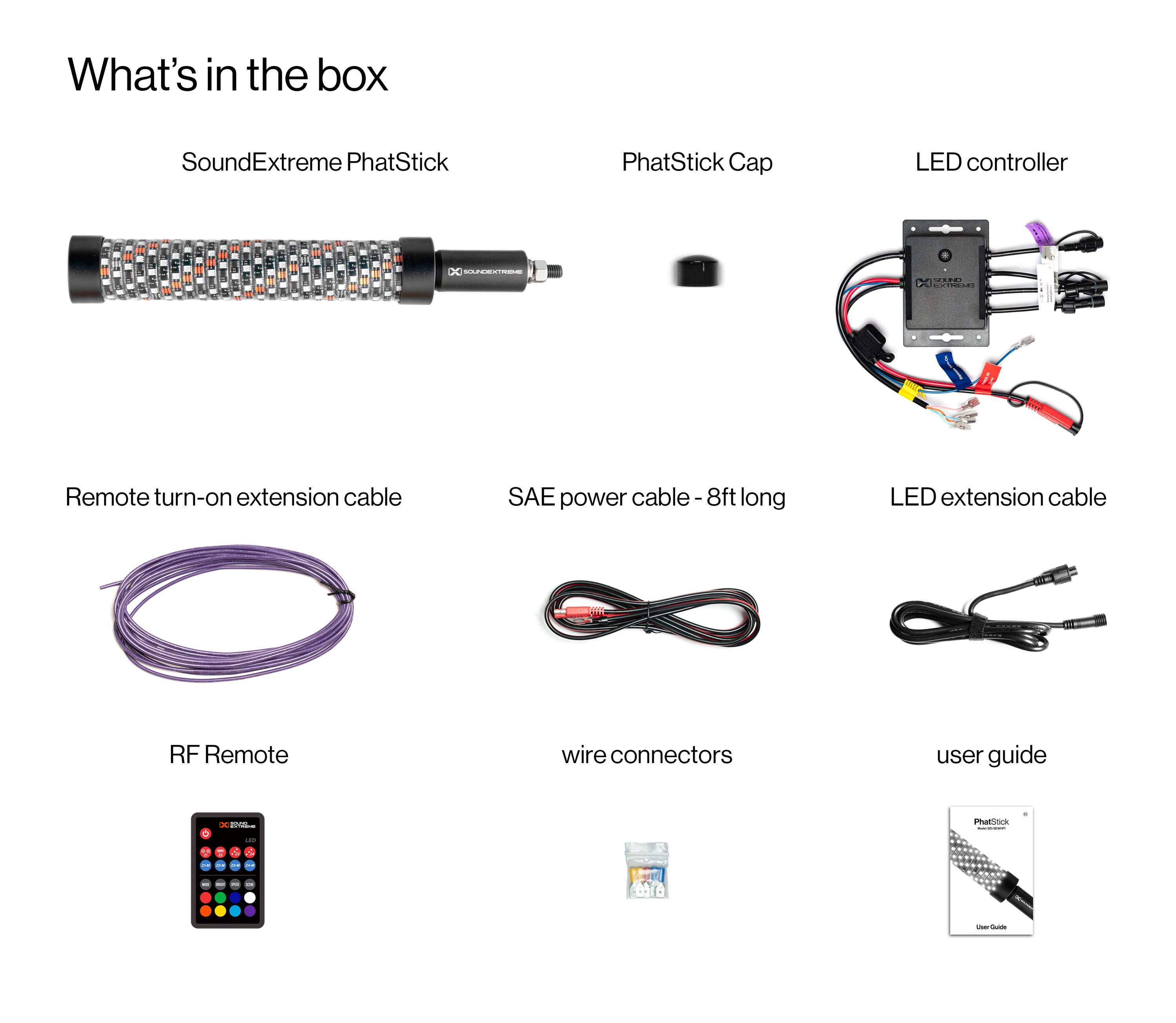 Phat Stick short Whip LED Light for powersports by SoundExtreme what's in the box